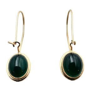 14K Yellow Gold Women's Earrings Reversible Black Green Drop Pierced 3.8 Grams